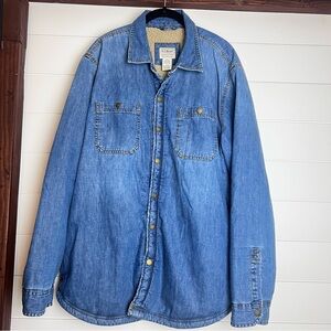 LLBean Mens 1912 Heritage Denim Sherpa Lined Shirt Jacket Traditional Fit Large